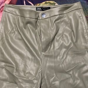 Zara Army green leather pants